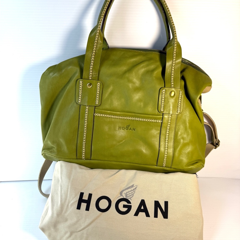 Hogan Green Leather Tote with Structured Design NWT
